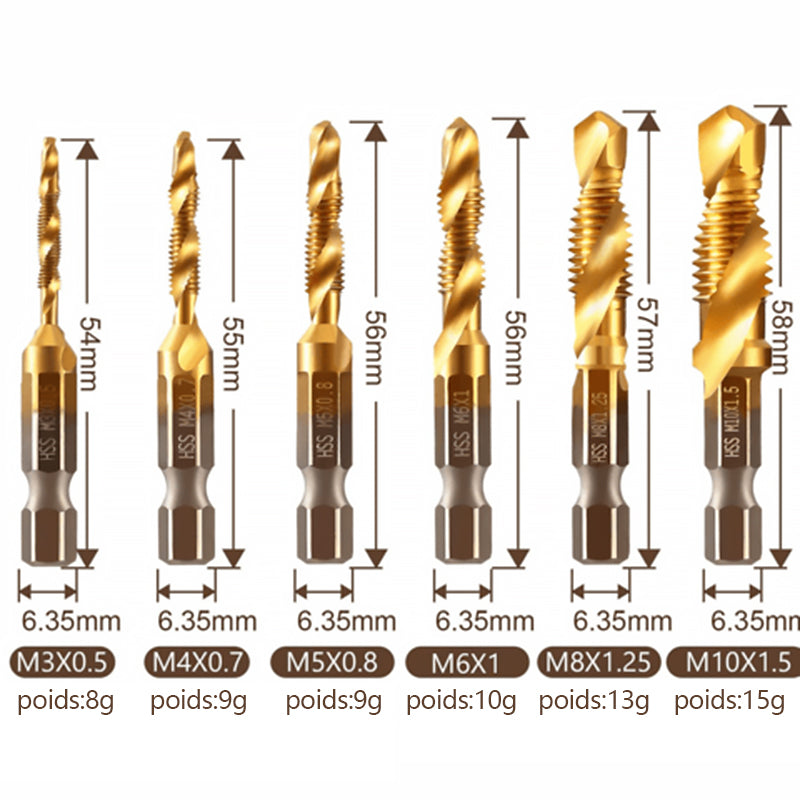 Set of 6 metric tap drill bits