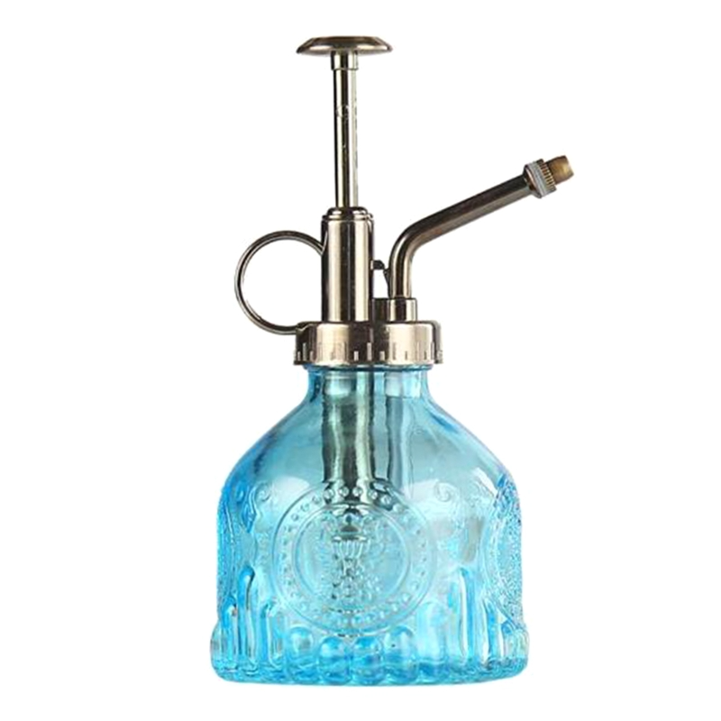 Embossed glass bottle with metal nozzle – Plant sprayer for flower watering in vintage design