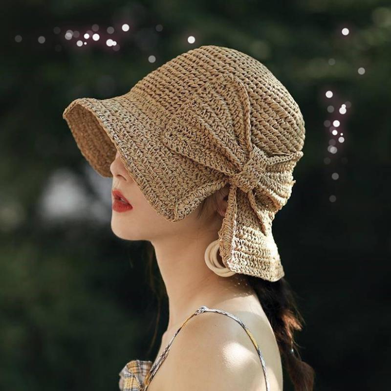 Retro Folding Straw Hat with Bow