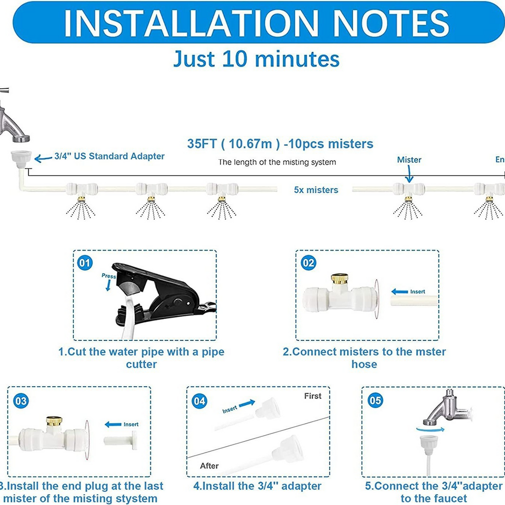 Misting System for Terrace and Garden – Cooling Spray Set for Sunshade and Pavilion