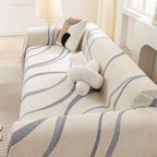 Wave-Pattern Chenille Sofa Cover with Tassels and Non-Slip Fit