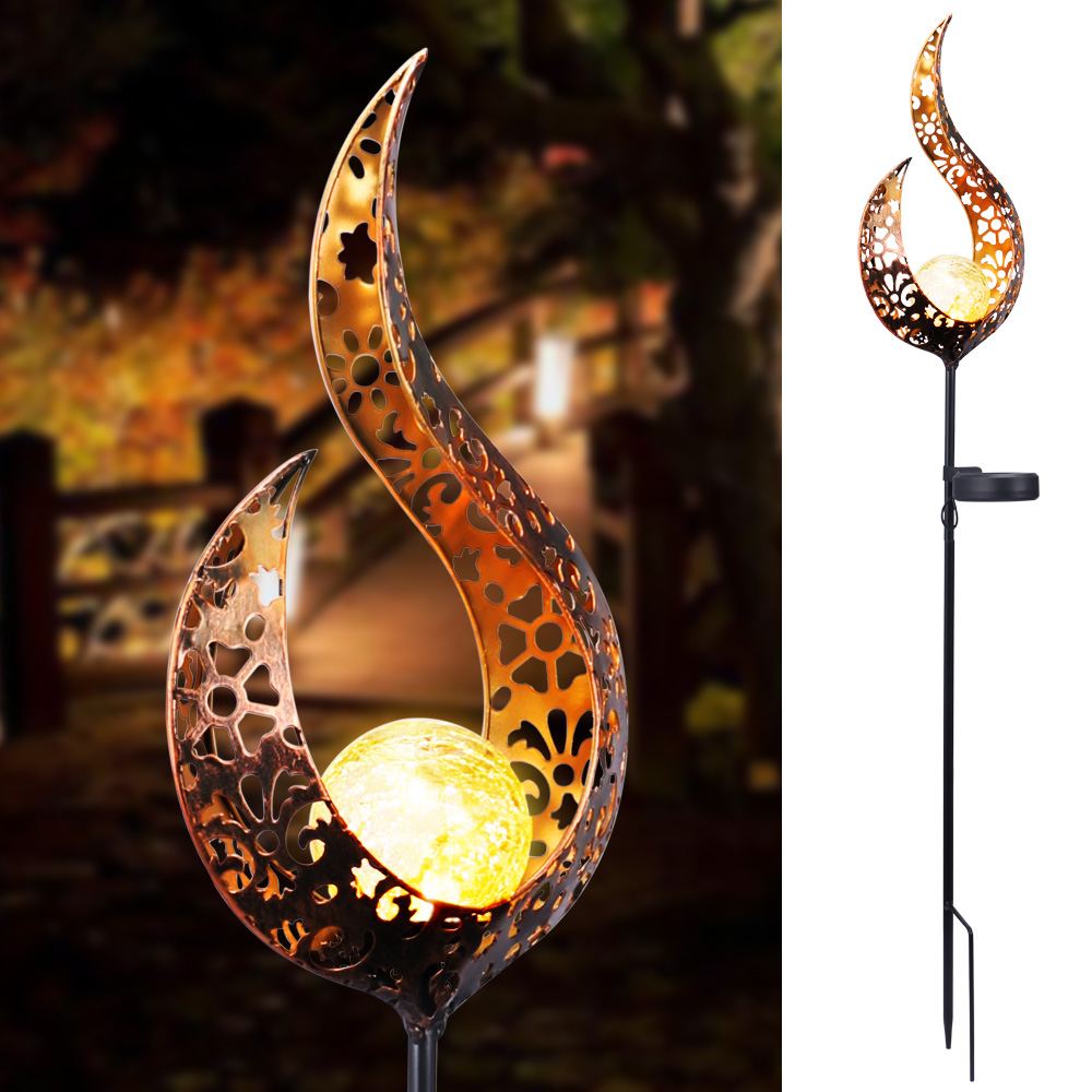 Solar Garden Light made of Metal – Waterproof LED Design in Moon, Flame, Sun or Star Shape