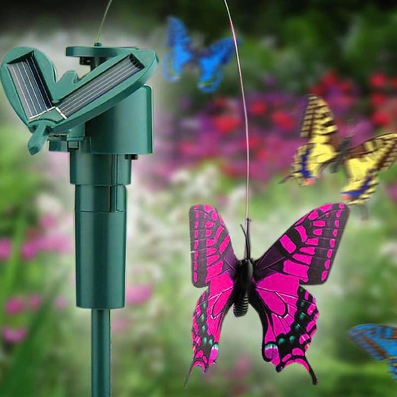 Solar-powered dancing hummingbird and butterfly