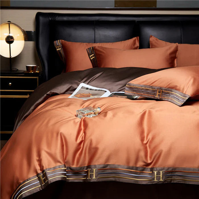 Satin Cotton Embroidered Bedding Set - Luxora