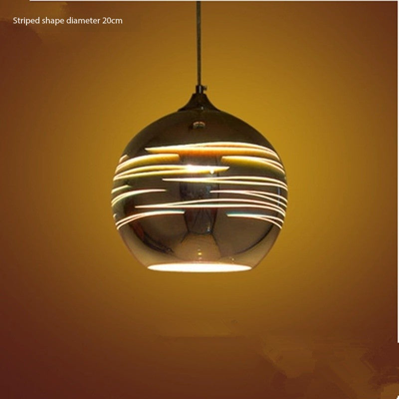 Silver Striped Orb Pendant Light