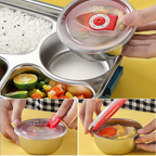 Thermo-Lunchbox made of stainless steel – inside made of stainless steel – 3 or 4 compartments with soup bowl – wall clock
