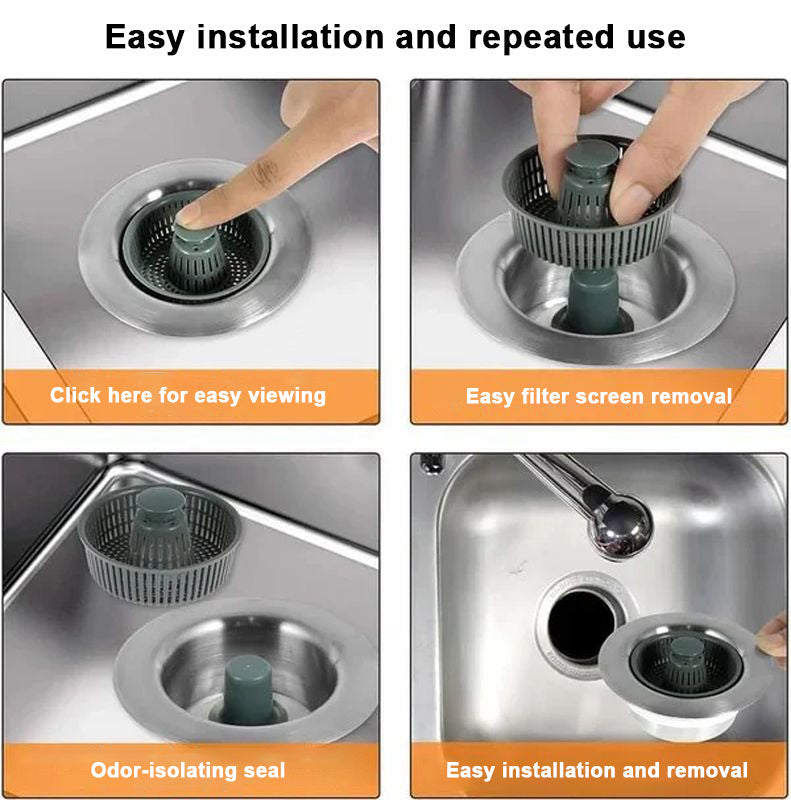 3-in-1 Sink Drain Strainer with Anti-Clogging and Odor Control