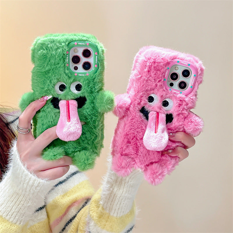 Funny Tongue Sticking Out Plush Phone Case For iPhone