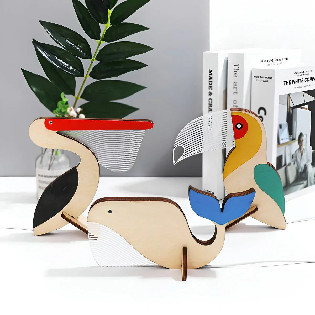 Animal Figure Table Lamp Made of Wood