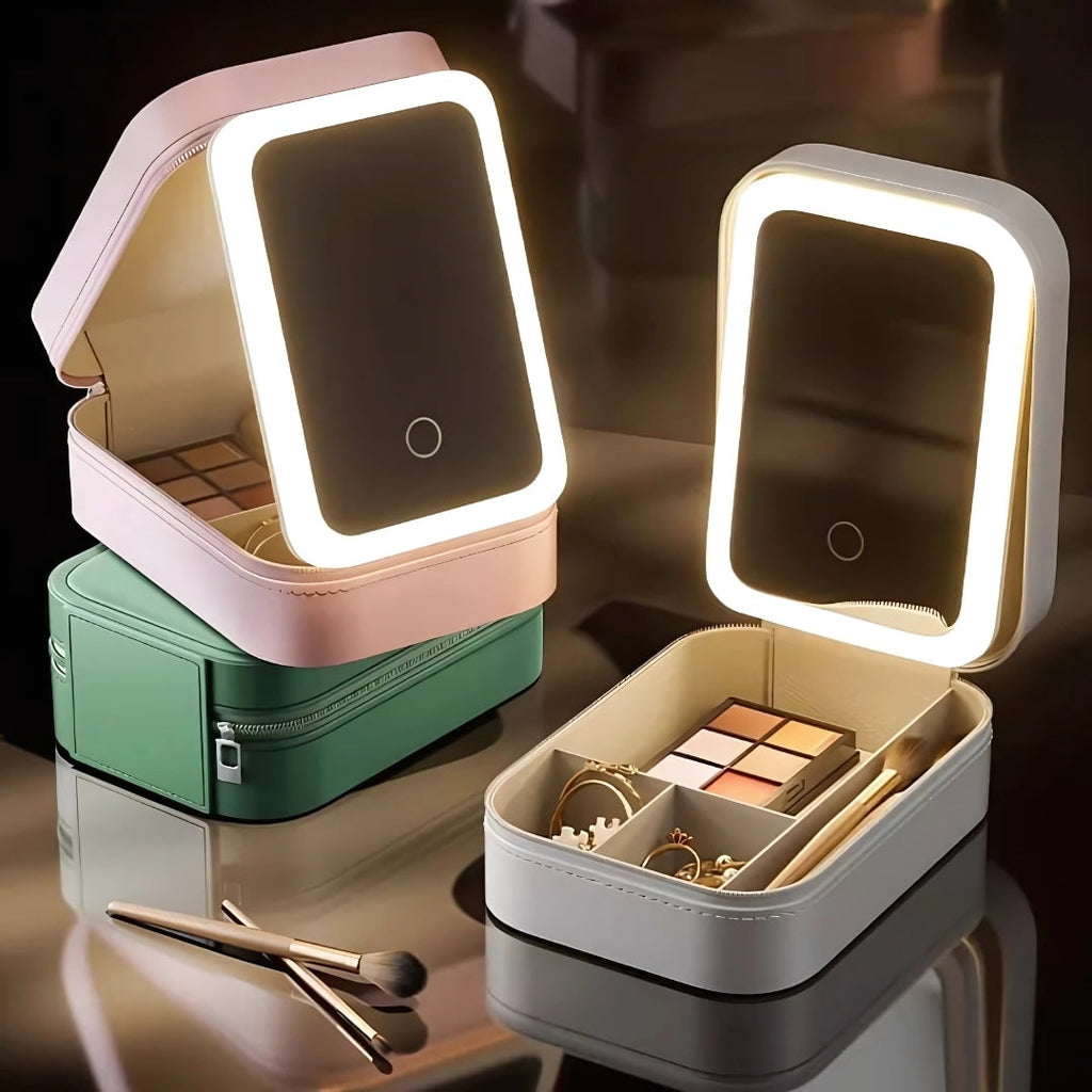 LED Light Mirror – Adjustable Angle – Organiser for Beauty Lovers – Bright Lighting for Flawless Look