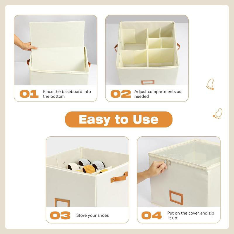Collapsible Shoe Organizer Box with Transparent Cover and Adjustable Dividers