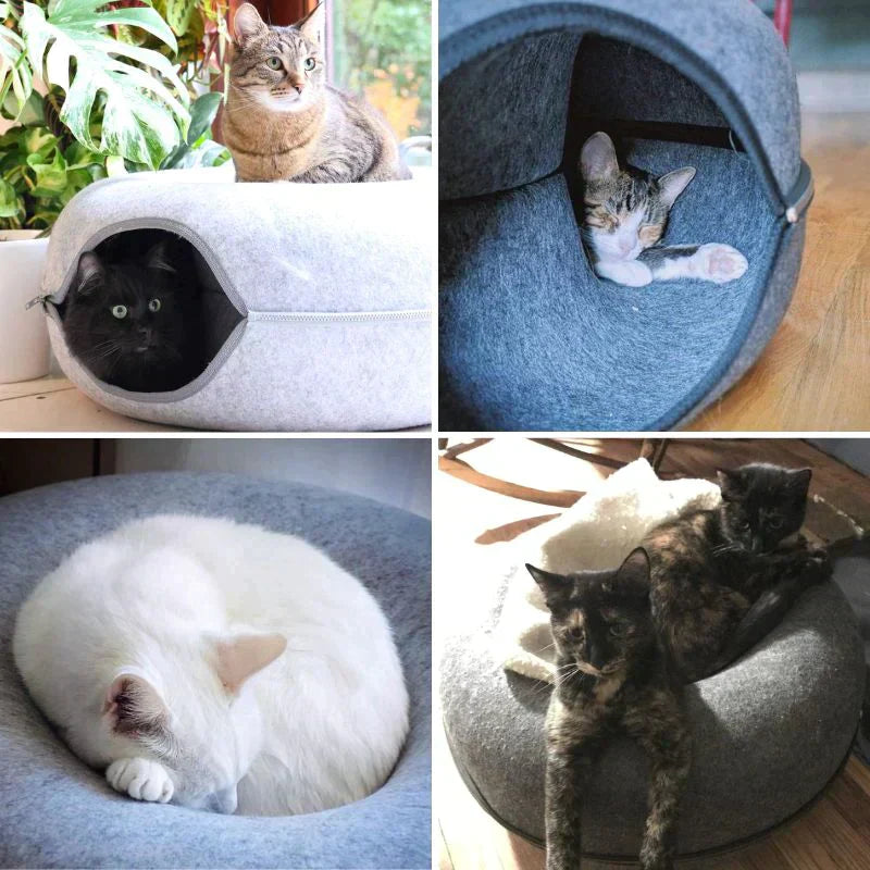 Cozy Donut Cat Bed – Plush Material, Non-Slip Bottom, 20-Inch Diameter, Ideal for Relaxation and Play