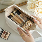 Large Travel Cosmetic Bag with Double-Layer Storage and Water-Resistant PU Leather