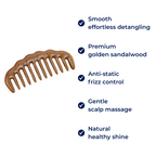 Tooth Hair Comb – Breakage-Free Detangling – Golden Sandalwood – Anti-Static – Gentle Scalp Massage – Healthy Shine