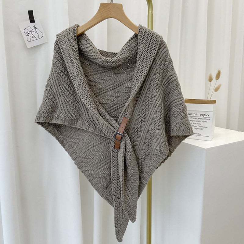 Triangular Knit Scarf with Leather Loop