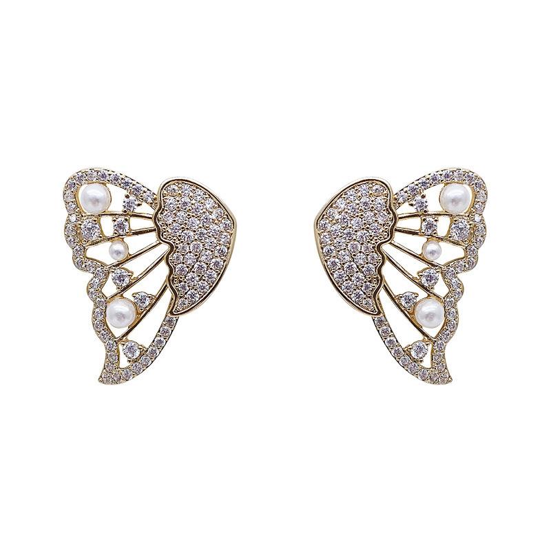 Butterfly earrings with pearls and diamonds