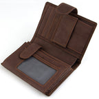 Vintage Leather PU Wallet with three compartments and multiple slots