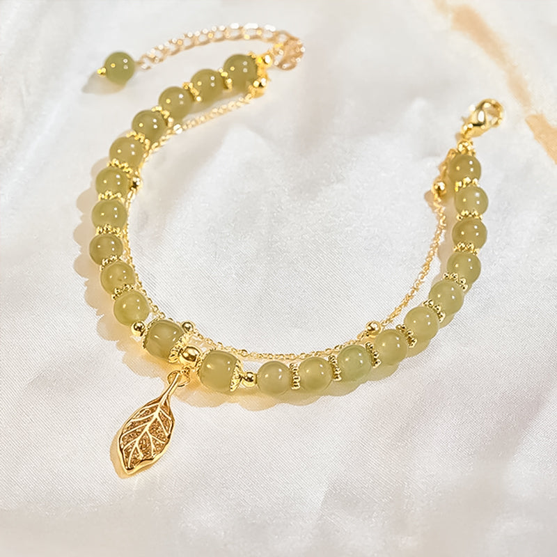 Hetian Jade Leaf Gold Bracelet
