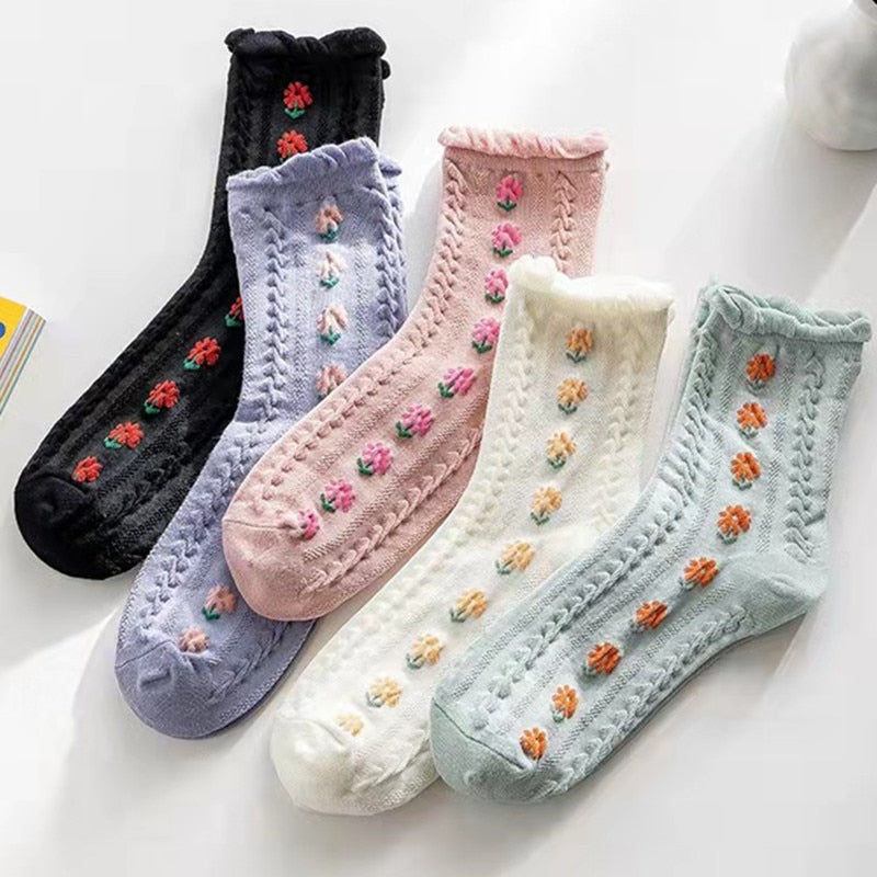 5 Pair Vintage Flower Embroidery Socks