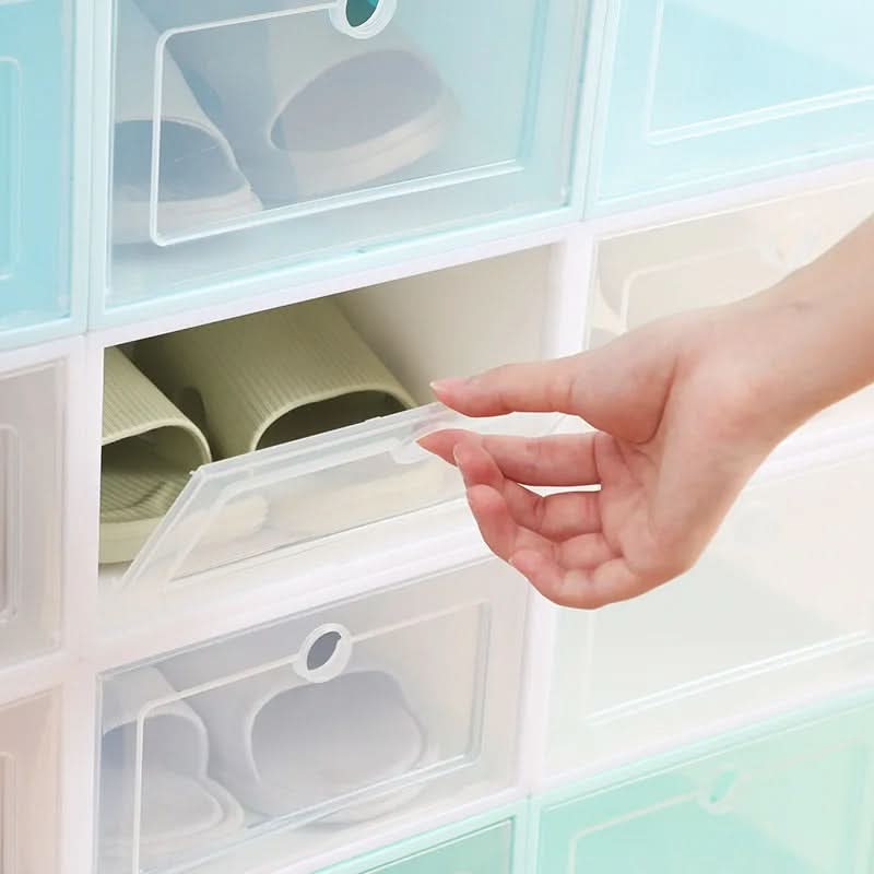 Stackable Shoe Storage Box, Transparent and Tool-Free Assembly