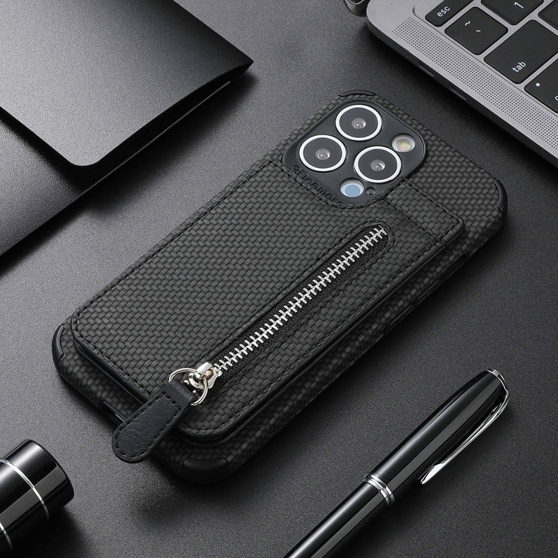 Magnetic zipper wallet case with credit card holder