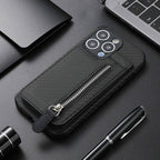 Magnetic zipper wallet case with credit card holder