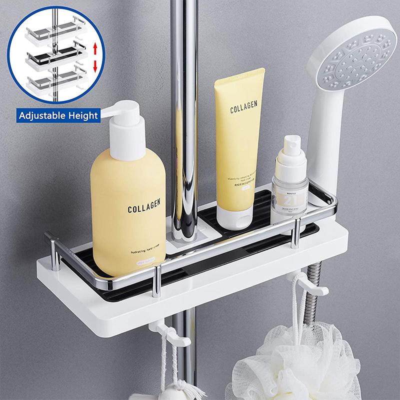 Storage rack for shower rack on bathroom rod