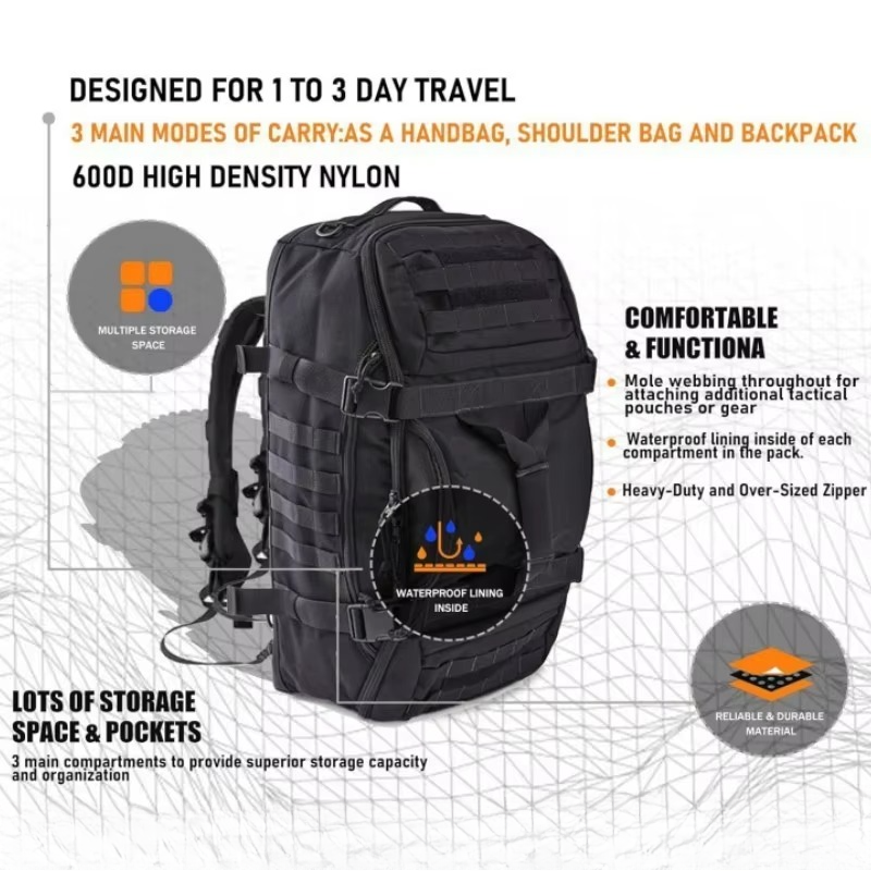 Large Capacity 1521oz Waterproof Tactical Backpack for Outdoor Travel and Adventure