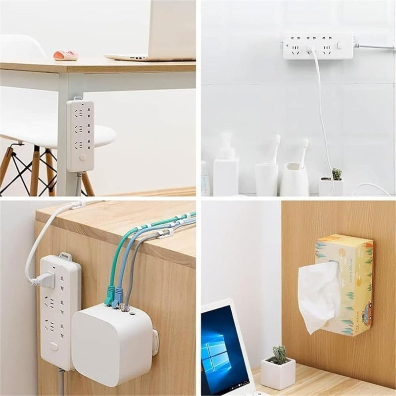 Adhesive Power Strip Mounts | No-Drill Wall & Desk Organizer with Slide Rail