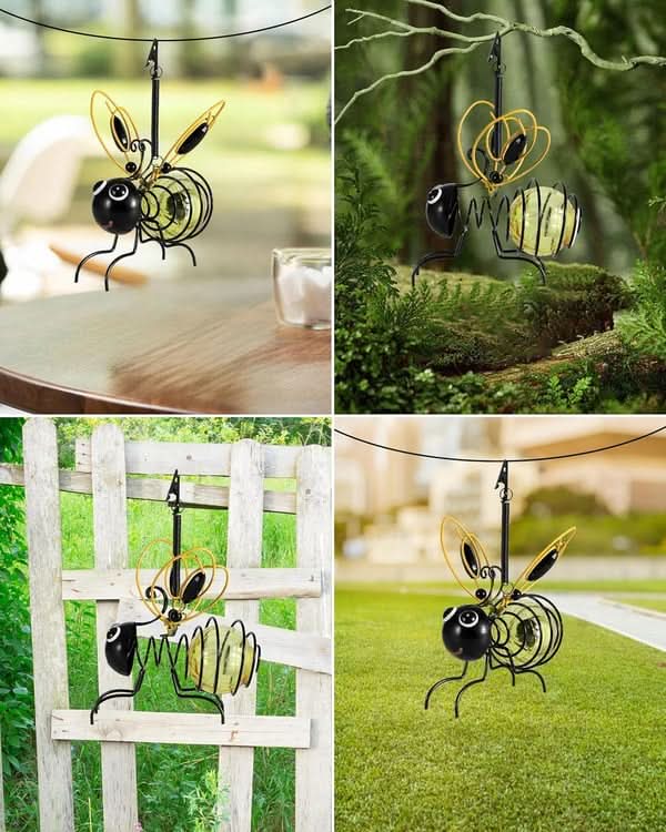 Solar garden lamp in the shape of a bee for an atmospheric ambience