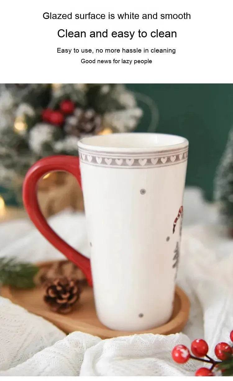 Christmas Large Capacity Nordic Christmas Tall Hat Ceramic Relief Mug Cup