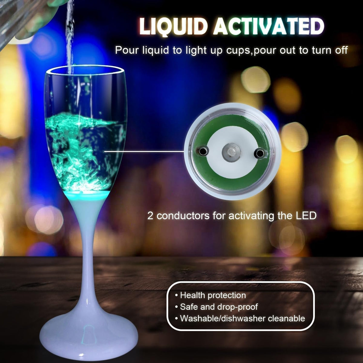 LED Wine Glasses | Light-Up Drinkware with 6 Colors | Liquid-Activated | Reusable Party Cups 4–8oz