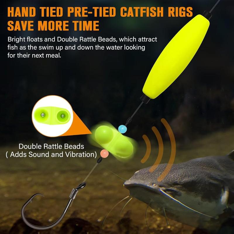 Pre-Rigged Catfish Float Rigs with Rattle Beads