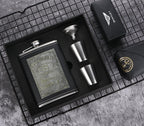 8oz Whisky Bottle made of Stainless Steel Alcohol Funnel Hip Flask Embroidered Golden Silk Fabric Packaging Gift Box Set
