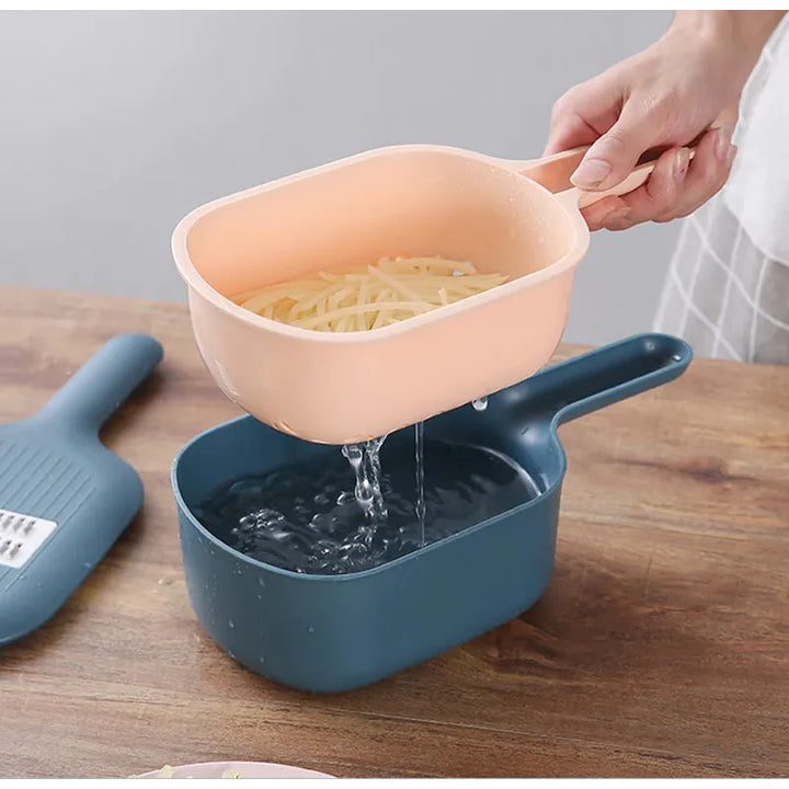 Multifunctional Vegetable Slicer With Catchment Container – Practical Kitchen Helper For Easy Cutting, Grating & Slicing