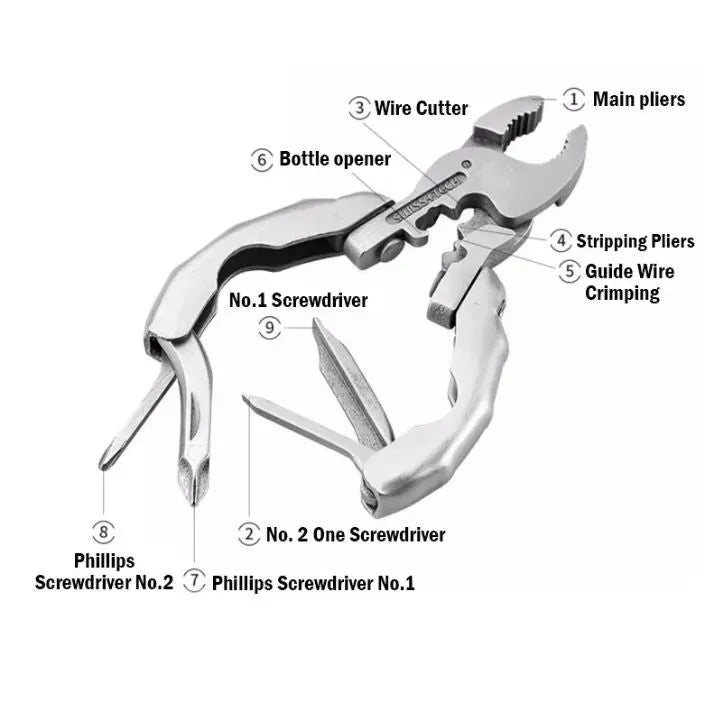 9-in-1 Stainless Steel Multi-Function Pliers – Compact & Versatile
