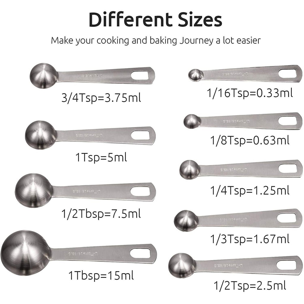 9-piece set: stainless steel measuring spoons for dry and liquid ingredients