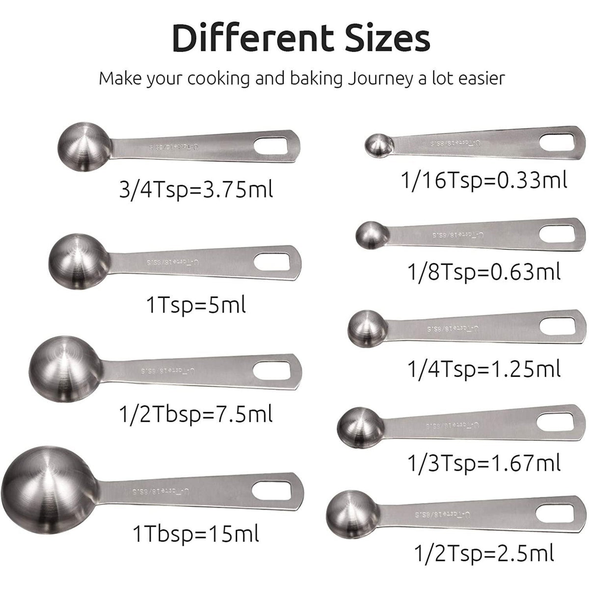 9-piece set: stainless steel measuring spoons for dry and liquid ingredients