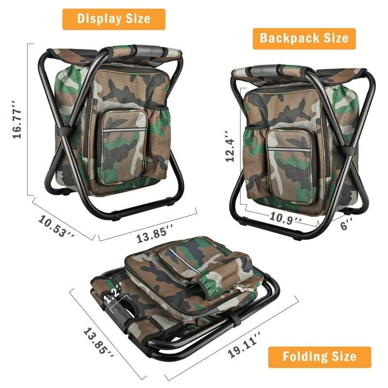 3-in-1 camouflage rucksack with folding chair & cooler compartment