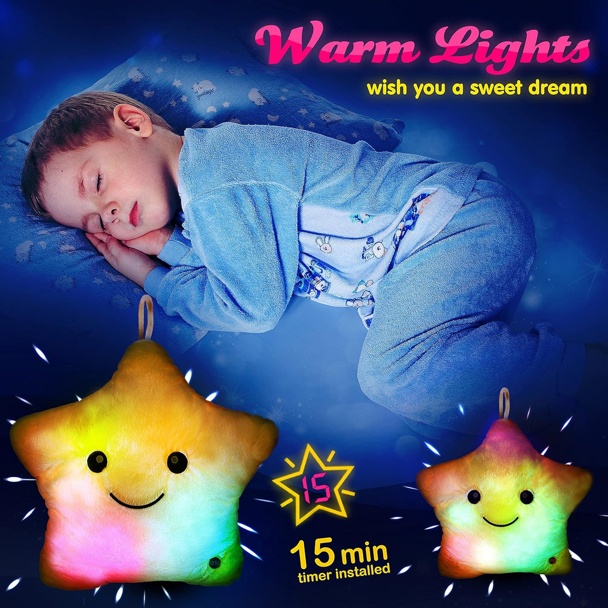 Bright LED Star Cuddly Pillow for Kids