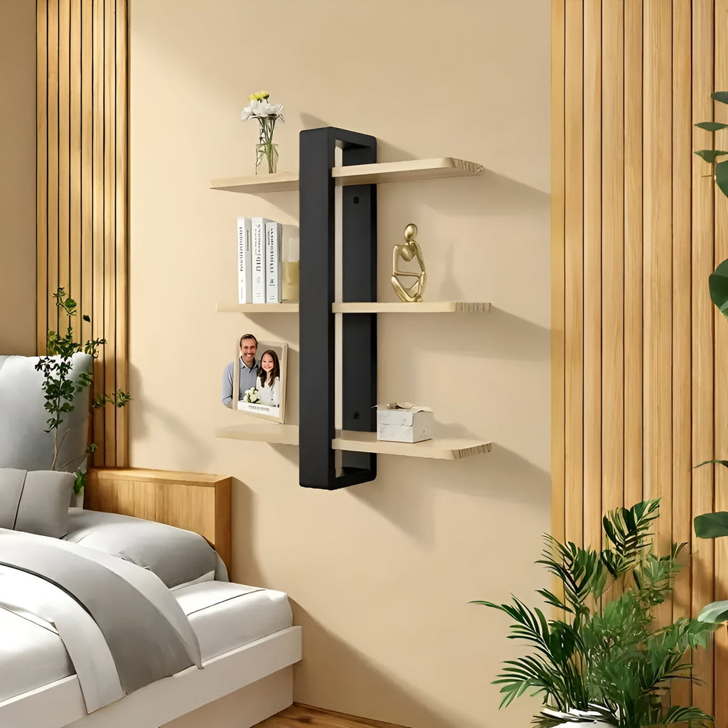 NordWood Wall Shelf | Solid Pine | 3 Levels | Space-saving & Decorative | Natural Wood