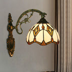 Wave-Edge Bowl Wall Lamp 1-Light Tiffany Glass Crafts Wall Mount Light Fixture in Bronze