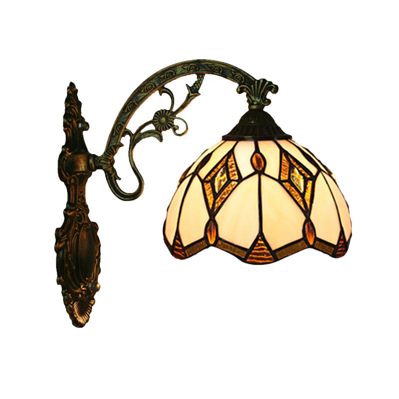 Wave-Edge Bowl Wall Lamp 1-Light Tiffany Glass Crafts Wall Mount Light Fixture in Bronze