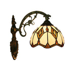 Wave-Edge Bowl Wall Lamp 1-Light Tiffany Glass Crafts Wall Mount Light Fixture in Bronze