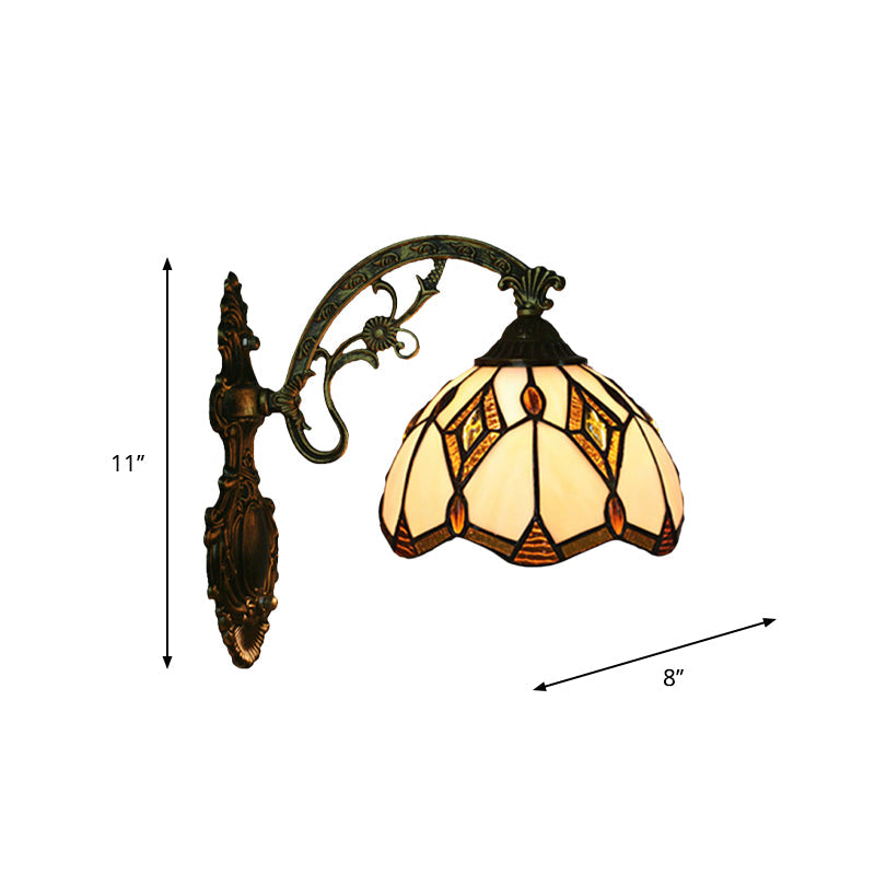 Wave-Edge Bowl Wall Lamp 1-Light Tiffany Glass Crafts Wall Mount Light Fixture in Bronze