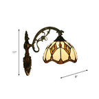 Wave-Edge Bowl Wall Lamp 1-Light Tiffany Glass Crafts Wall Mount Light Fixture in Bronze