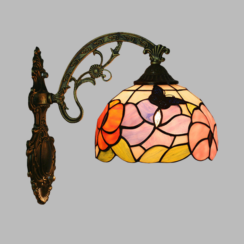 Single Butterfly and Peony Wall Floor Lamp Tiffany Bronze Stained Glass Wall Mount Lamp