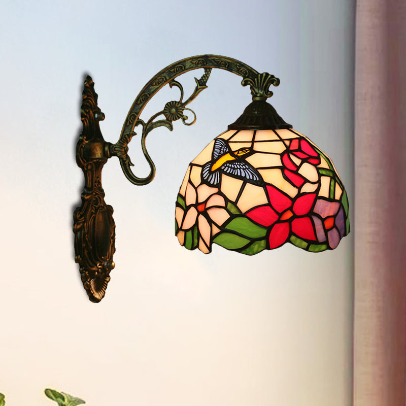 Handmade glass bronze wall lighting Magpie and flowers 1 head Tiffany wall lamp fixture