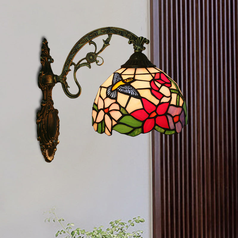Handmade glass bronze wall lighting Magpie and flowers 1 head Tiffany wall lamp fixture