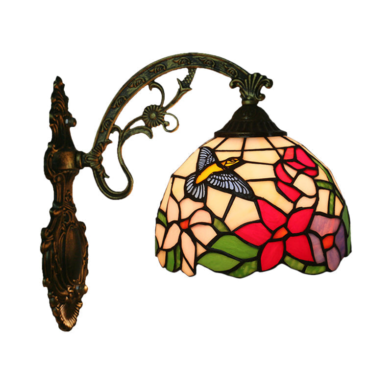 Handmade glass bronze wall lighting Magpie and flowers 1 head Tiffany wall lamp fixture